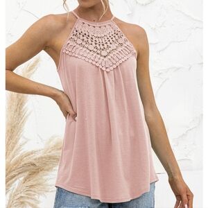 NWOT Pink Lace Crochet Sleeveless Hollow Out Top - SMALL